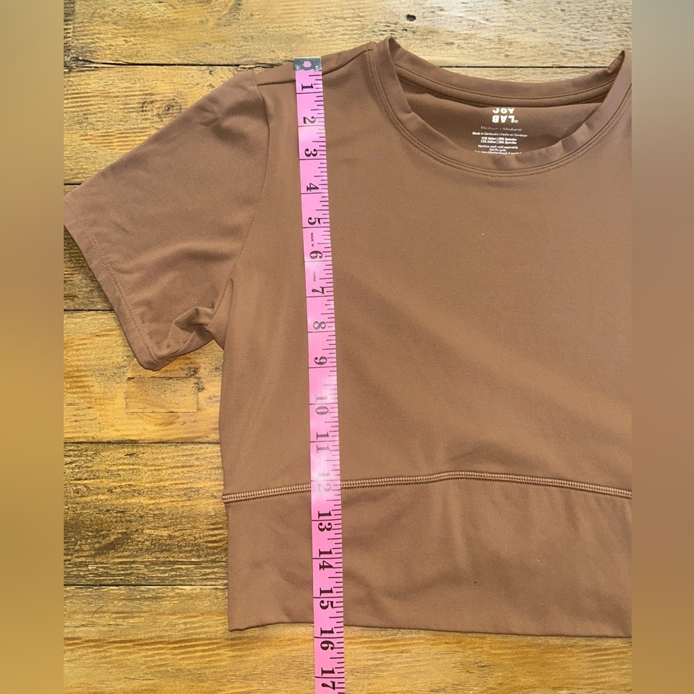 JoyLab Chocolate Brown Short Sleeve Cropped Soft Athletic Tee Workout - Picture 7 of 9